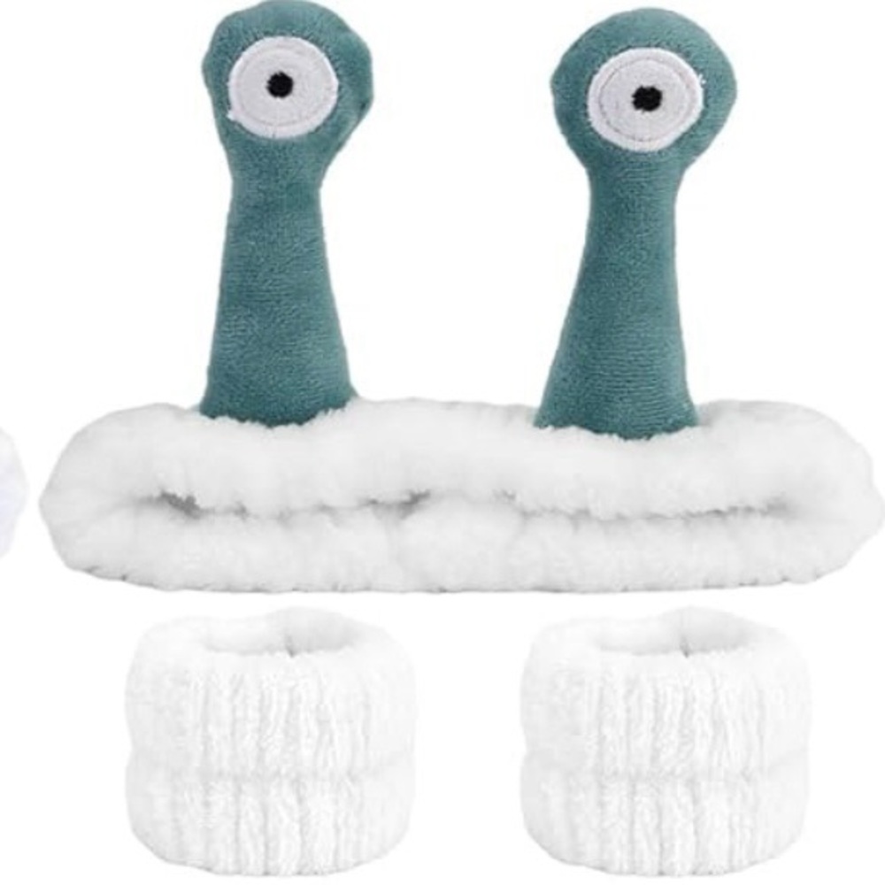 Snail Spa Headband & Wristband Set for Face Washing Skincare Makeup, [New]